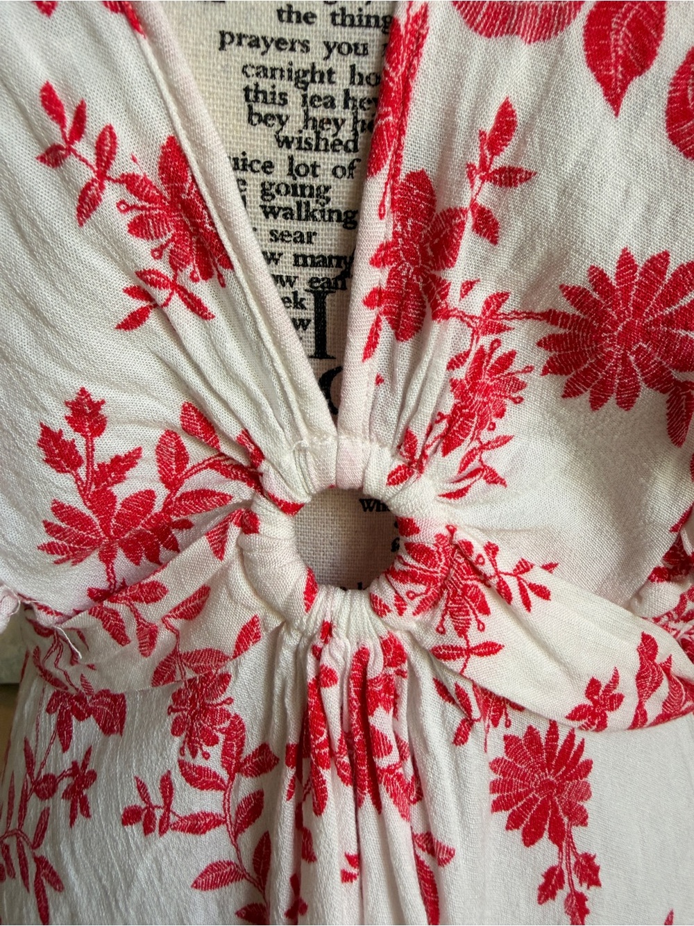 Boho VENUS Red & White Floral O-Ring Tie-Front Blouse - Size 12 - Picture 2 of 12